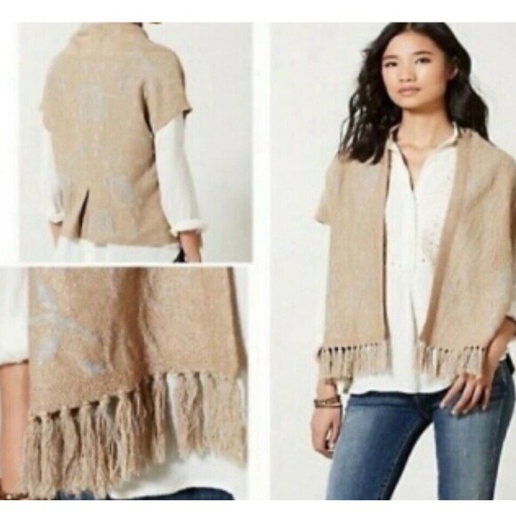 Anthropologie Angel Of The North Fringe Sweater Knit Cardigan Sz S Wool Blend - Picture 6 of 7